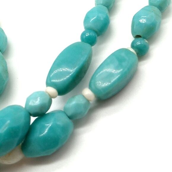 Triple Strand Faux Turquoise (Dyed Howlite) & White Beaded Necklace - Picture 10 of 12